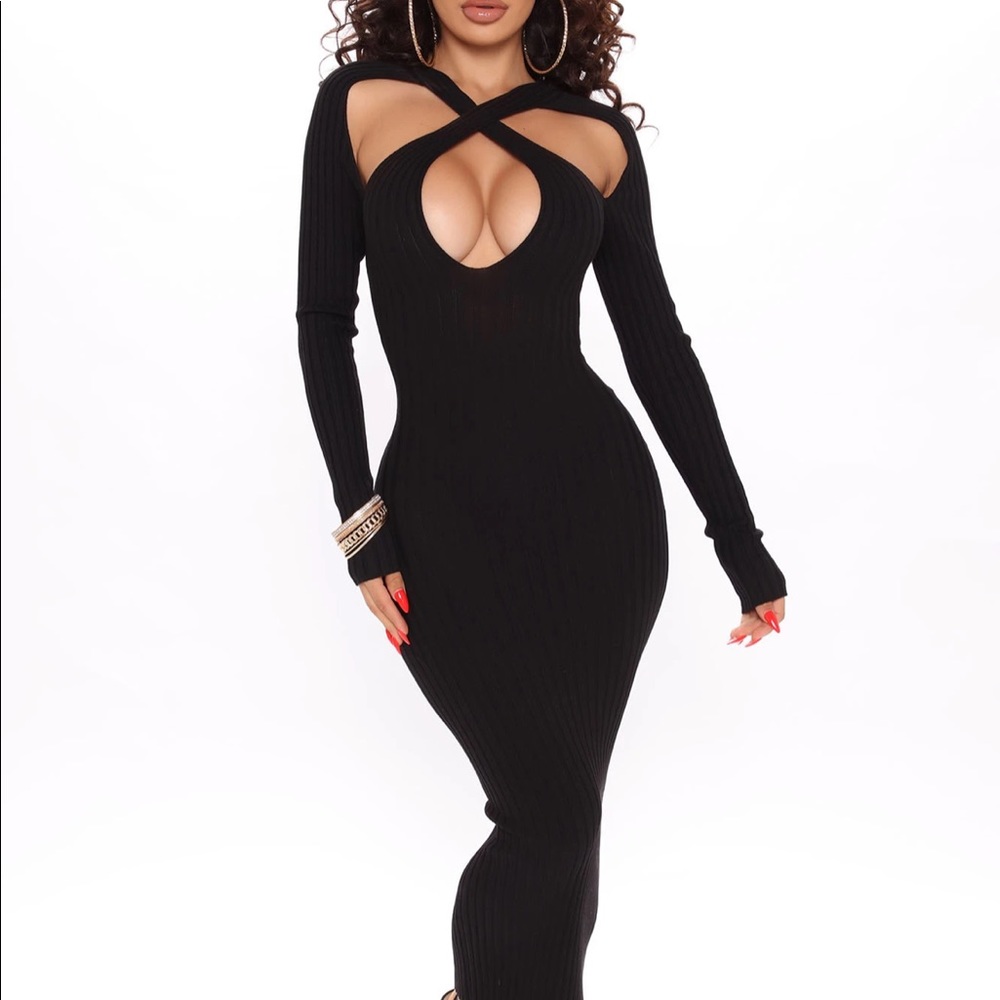 Black midi ribbed dress